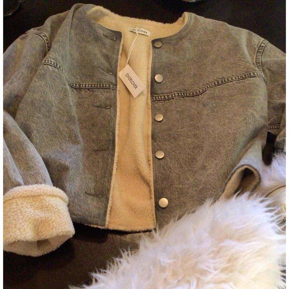 NEW! Overlover grey denim Sherpa jacket - Picture 2 of 9